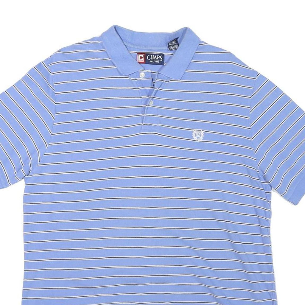 CHAPS Mens Blue & White Striped Short Sleeve Polo Shirt L Cotton Blend Casual