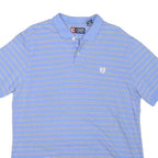 CHAPS Mens Blue & White Striped Short Sleeve Polo Shirt L Cotton Blend Casual