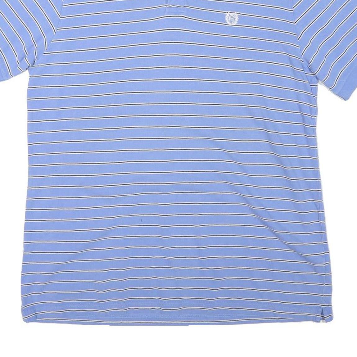 CHAPS Mens Blue & White Striped Short Sleeve Polo Shirt L Cotton Blend Casual