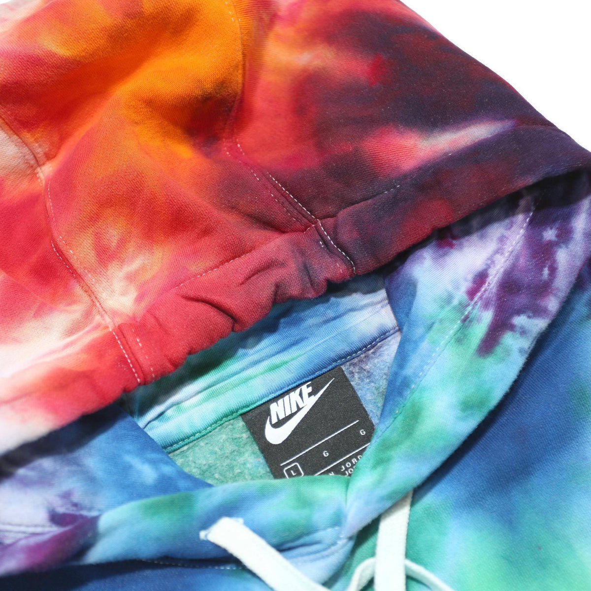 NIKE Mens Multicolour Tie Dye Pullover Hoodie L Cotton Blend Casual Streetwear