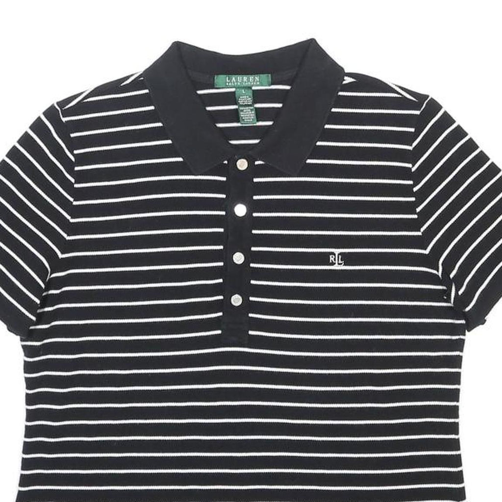 LAUREN RALPH LAUREN Womens Black & White Striped Short Sleeve Polo Shirt L