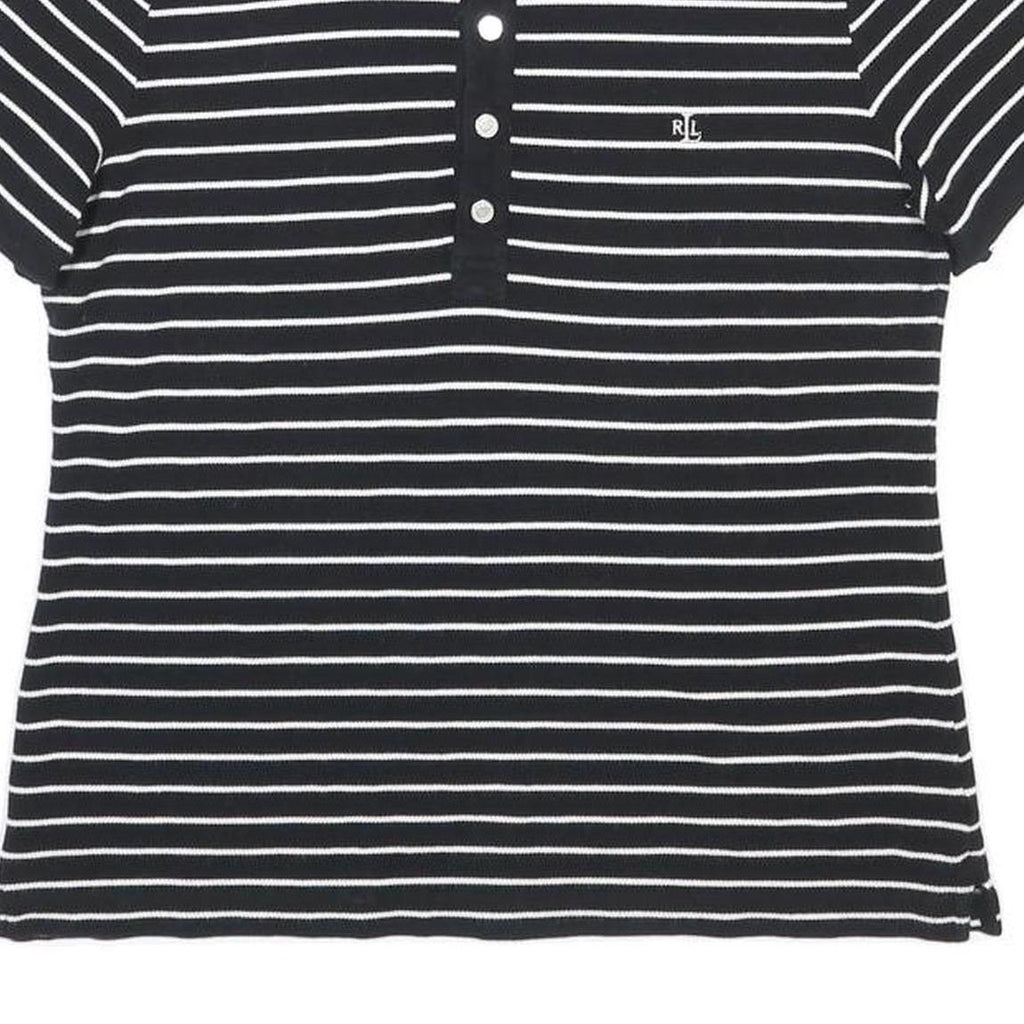 LAUREN RALPH LAUREN Womens Black & White Striped Short Sleeve Polo Shirt L