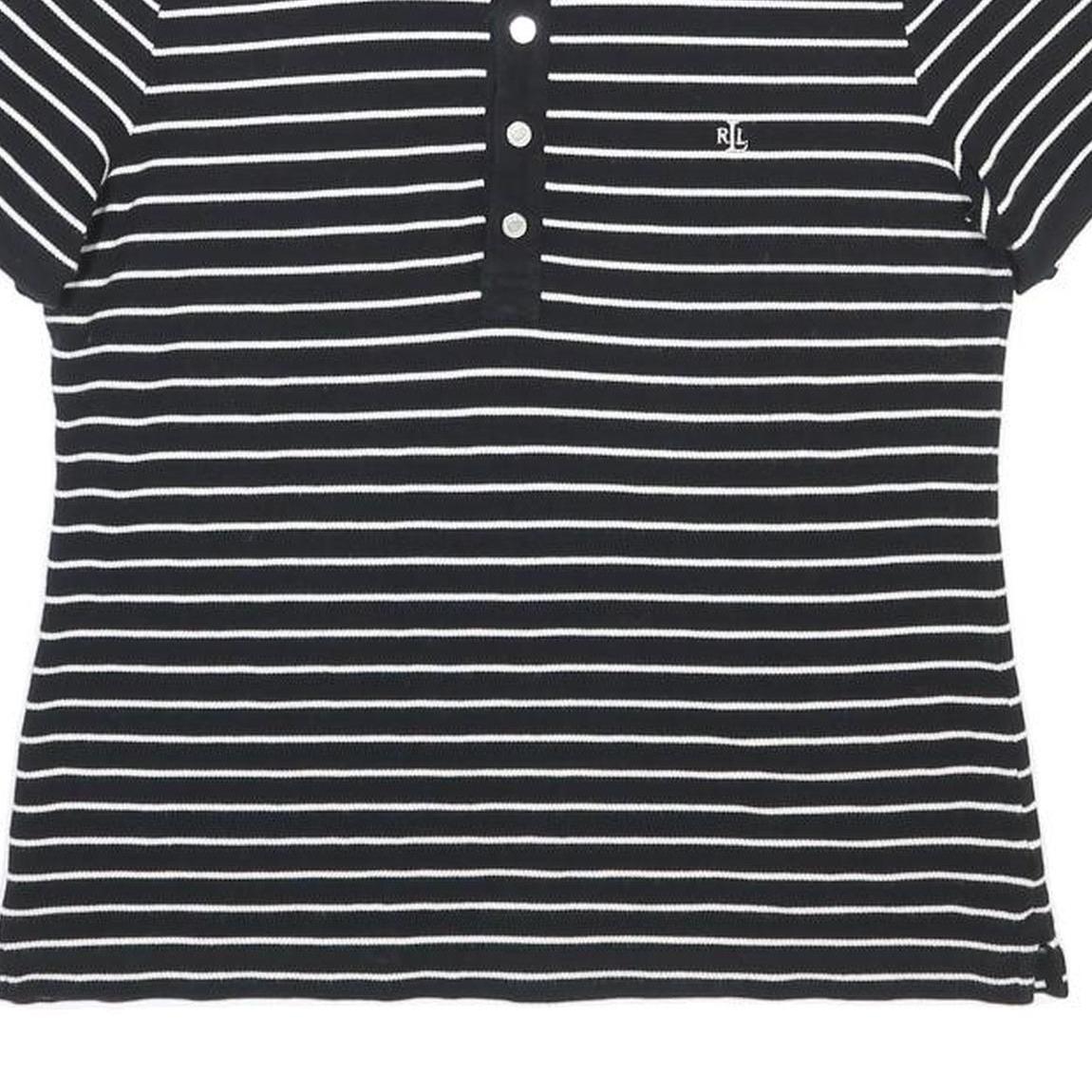 LAUREN RALPH LAUREN Womens Black & White Striped Short Sleeve Polo Shirt L