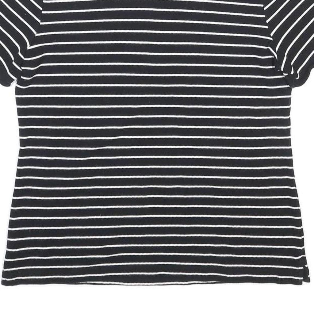 LAUREN RALPH LAUREN Womens Black & White Striped Short Sleeve Polo Shirt L
