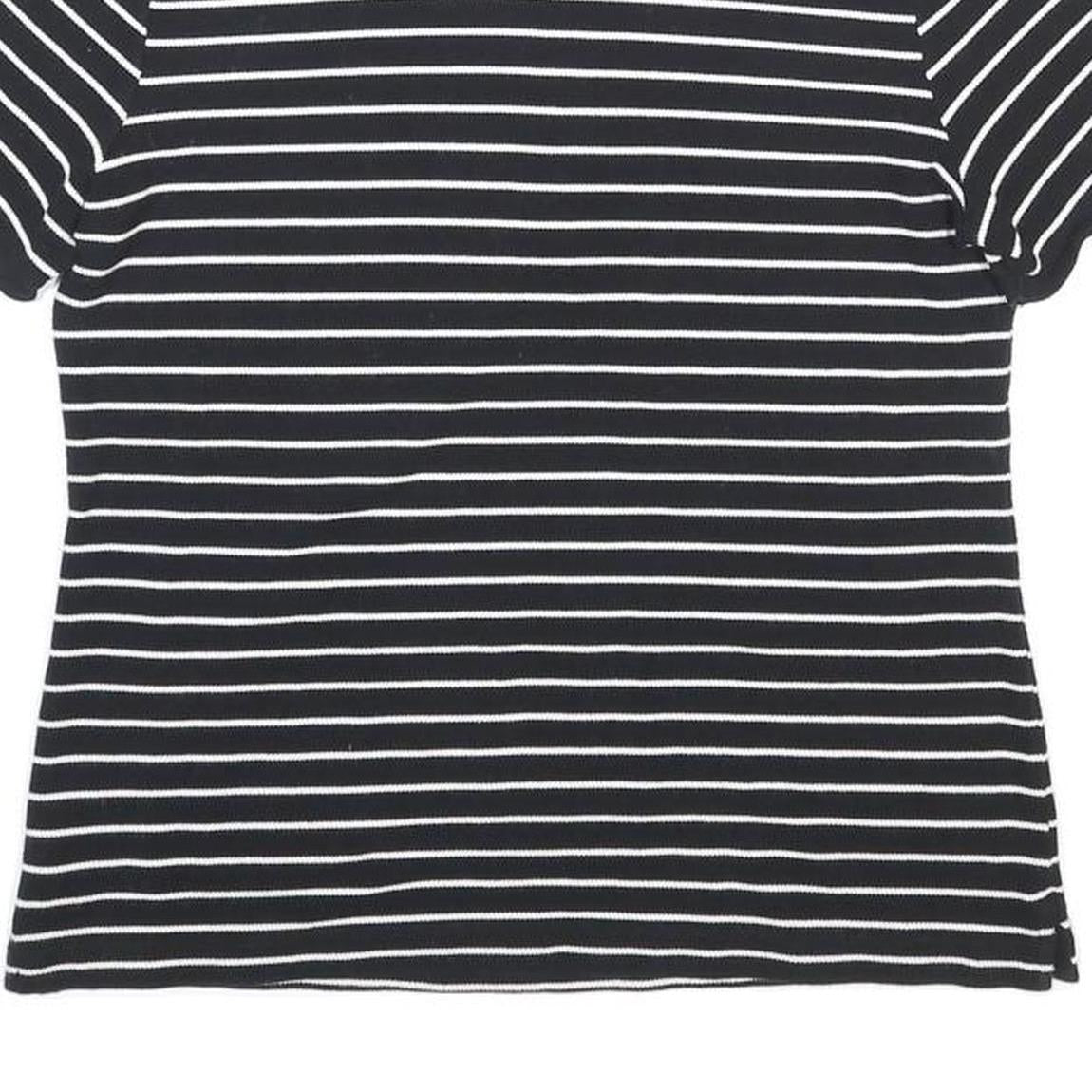 LAUREN RALPH LAUREN Womens Black & White Striped Short Sleeve Polo Shirt L