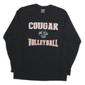 GILDAN Mens Black Cougar Volleyball Long Sleeve Crew Neck Cotton T-Shirt L