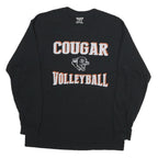 GILDAN Mens Black Cougar Volleyball Long Sleeve Crew Neck Cotton T-Shirt L
