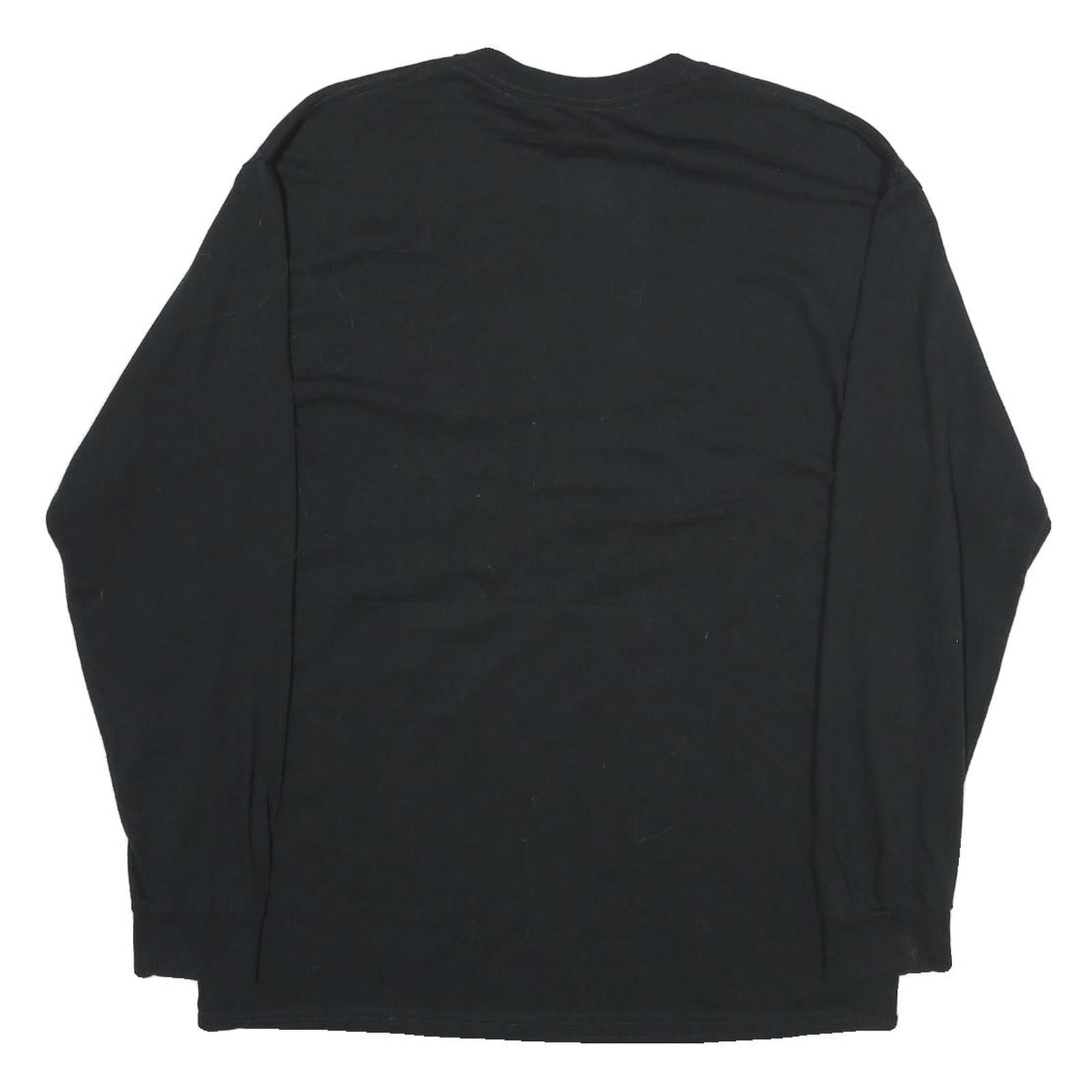 GILDAN Mens Black Cougar Volleyball Long Sleeve Crew Neck Cotton T-Shirt L
