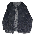 Womens Black Embroidered Beaded Sheer Jacket L Woven Elegant Detailed