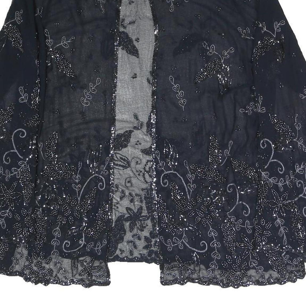 Womens Black Embroidered Beaded Sheer Jacket L Woven Elegant Detailed