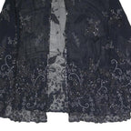 Womens Black Embroidered Beaded Sheer Jacket L Woven Elegant Detailed