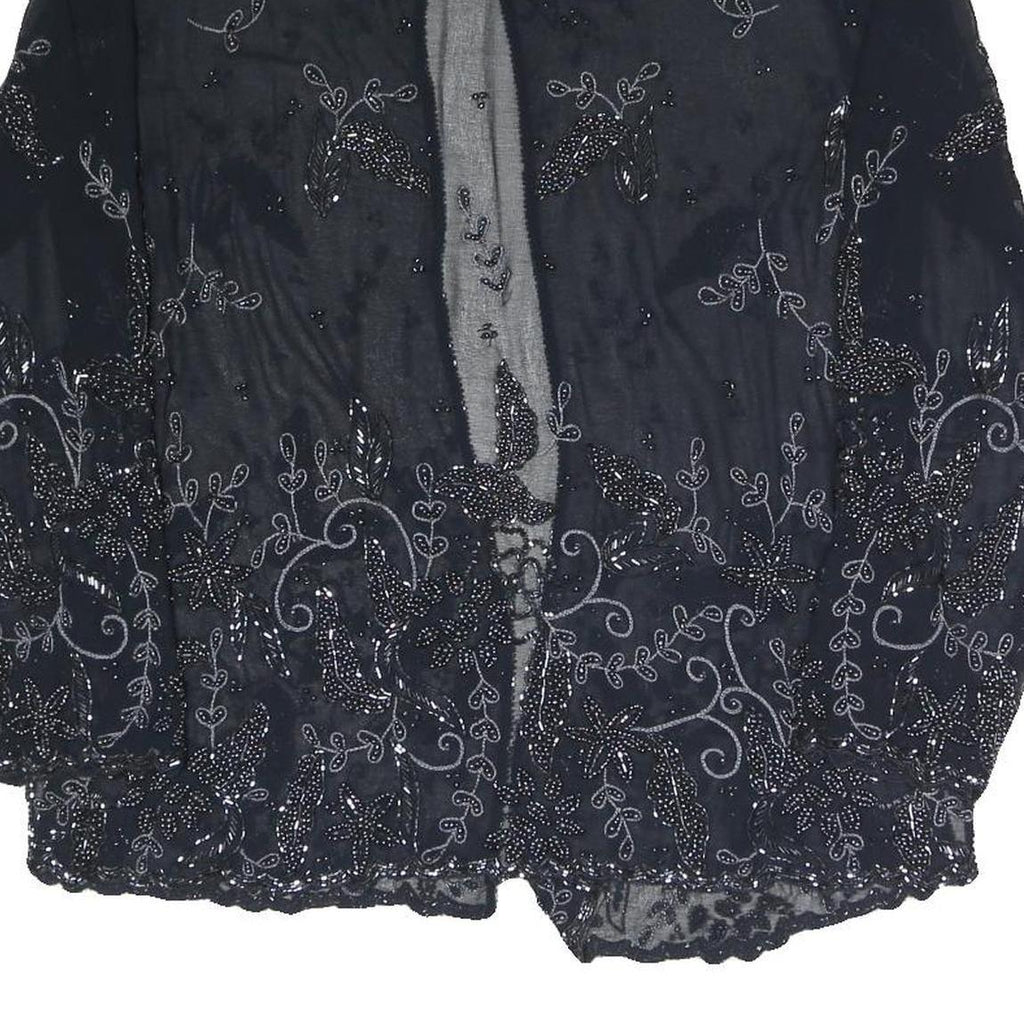 Womens Black Embroidered Beaded Sheer Jacket L Woven Elegant Detailed