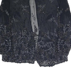 Womens Black Embroidered Beaded Sheer Jacket L Woven Elegant Detailed