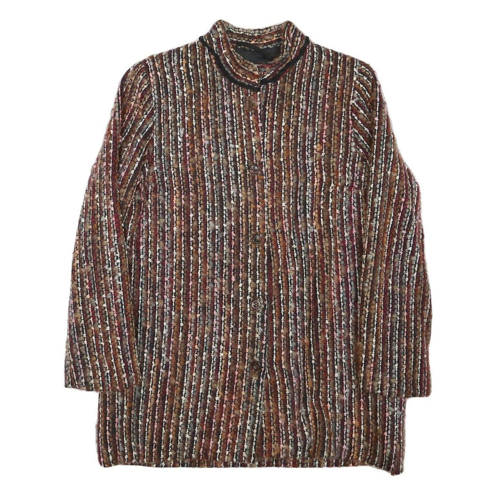 Womens Brown Button Jacket S Polyester Blend Striped Vintage Style Elegant