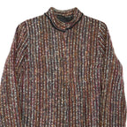 Womens Brown Button Jacket S Polyester Blend Striped Vintage Style Elegant