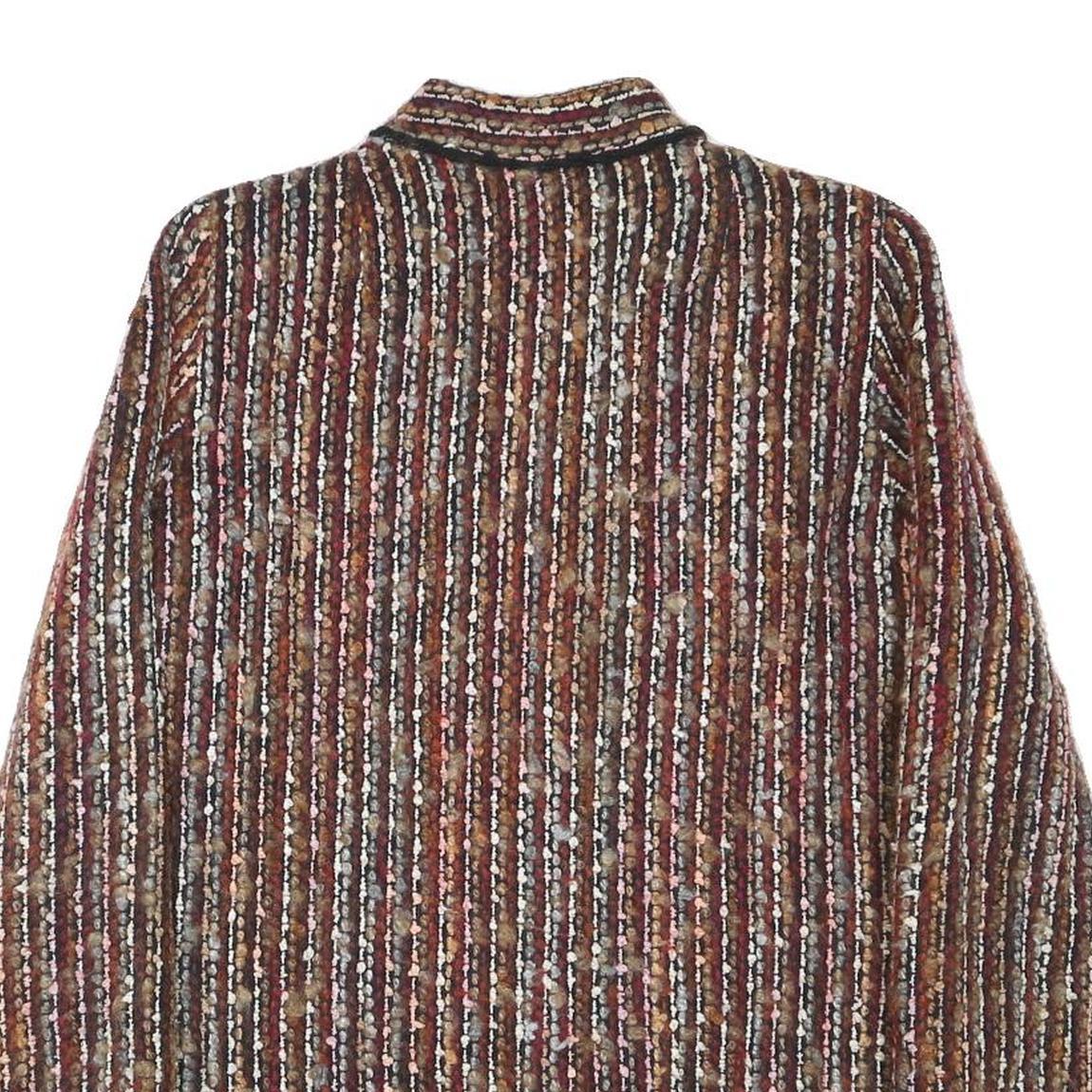 Womens Brown Button Jacket S Polyester Blend Striped Vintage Style Elegant