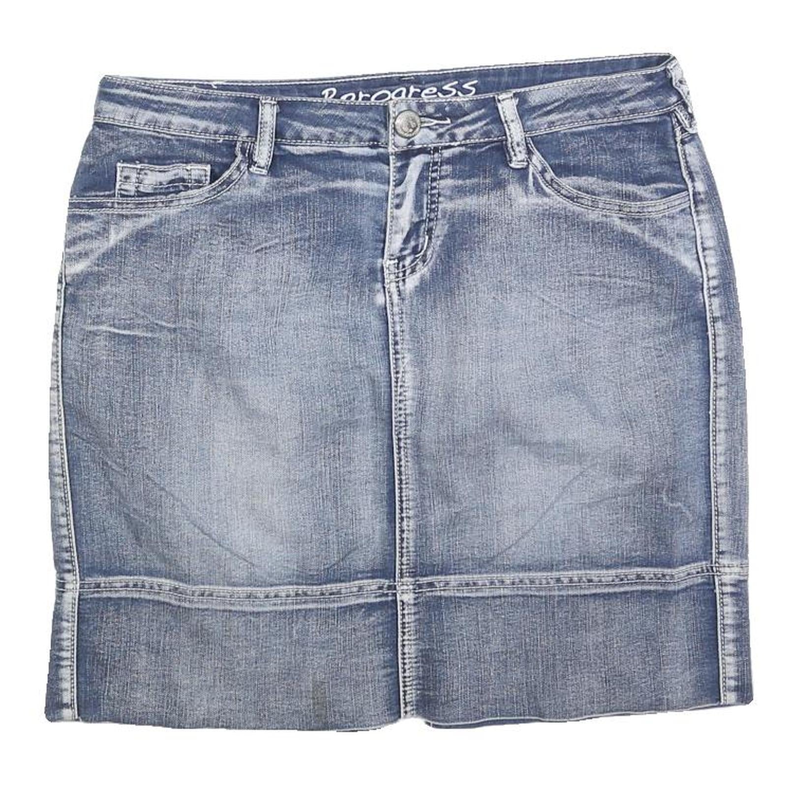 PROGRESS Womens Blue Denim Mini Cotton Blend Skirt M Casual Pocketed