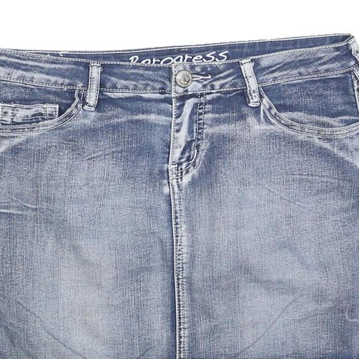 PROGRESS Womens Blue Denim Mini Cotton Blend Skirt M Casual Pocketed