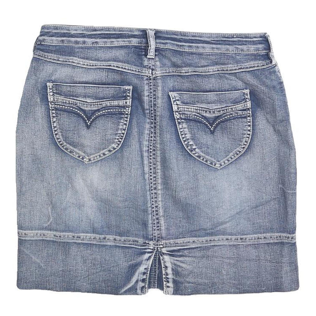 PROGRESS Womens Blue Denim Mini Cotton Blend Skirt M Casual Pocketed