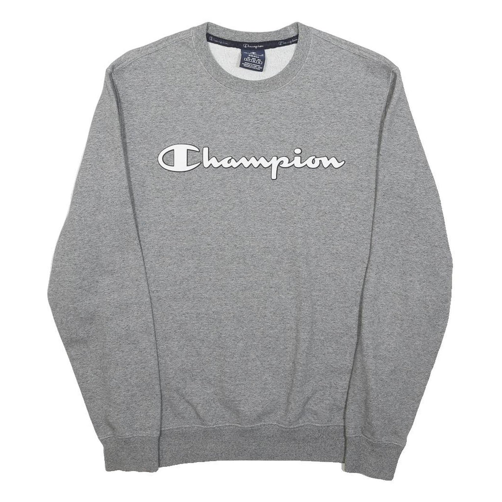 CHAMPION Womens Grey Crew Neck Sweatshirt S Cotton Blend Logo Printed