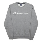 CHAMPION Womens Grey Crew Neck Sweatshirt S Cotton Blend Logo Printed