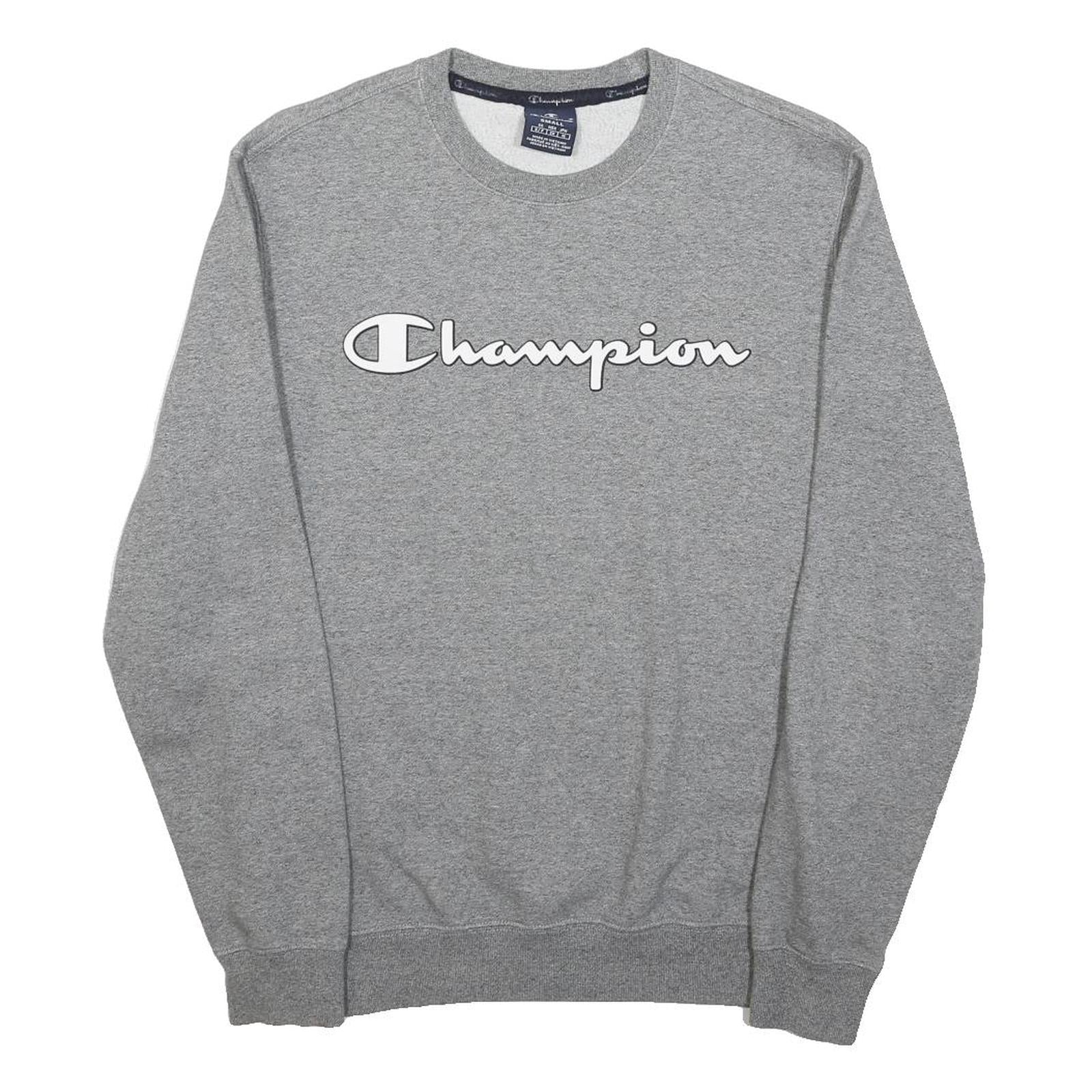CHAMPION Womens Grey Crew Neck Sweatshirt S Cotton Blend Logo Printed
