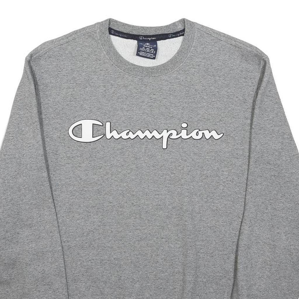 CHAMPION Womens Grey Crew Neck Sweatshirt S Cotton Blend Logo Printed