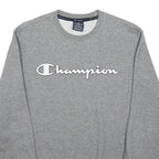CHAMPION Womens Grey Crew Neck Sweatshirt S Cotton Blend Logo Printed