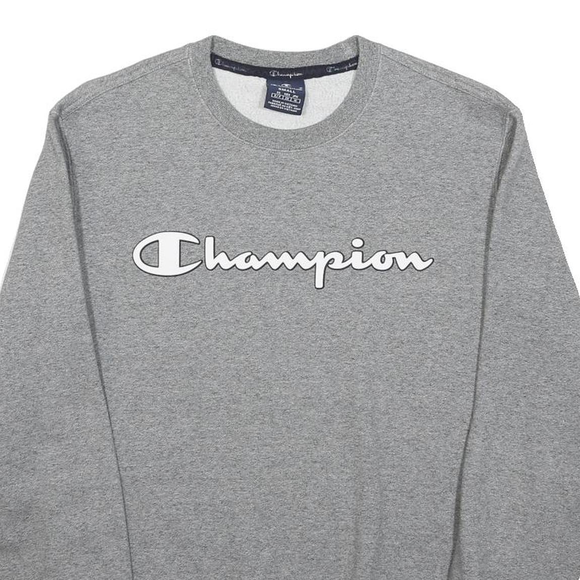 CHAMPION Womens Grey Crew Neck Sweatshirt S Cotton Blend Logo Printed