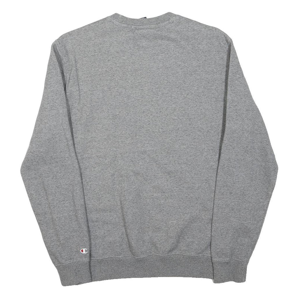 CHAMPION Womens Grey Crew Neck Sweatshirt S Cotton Blend Logo Printed