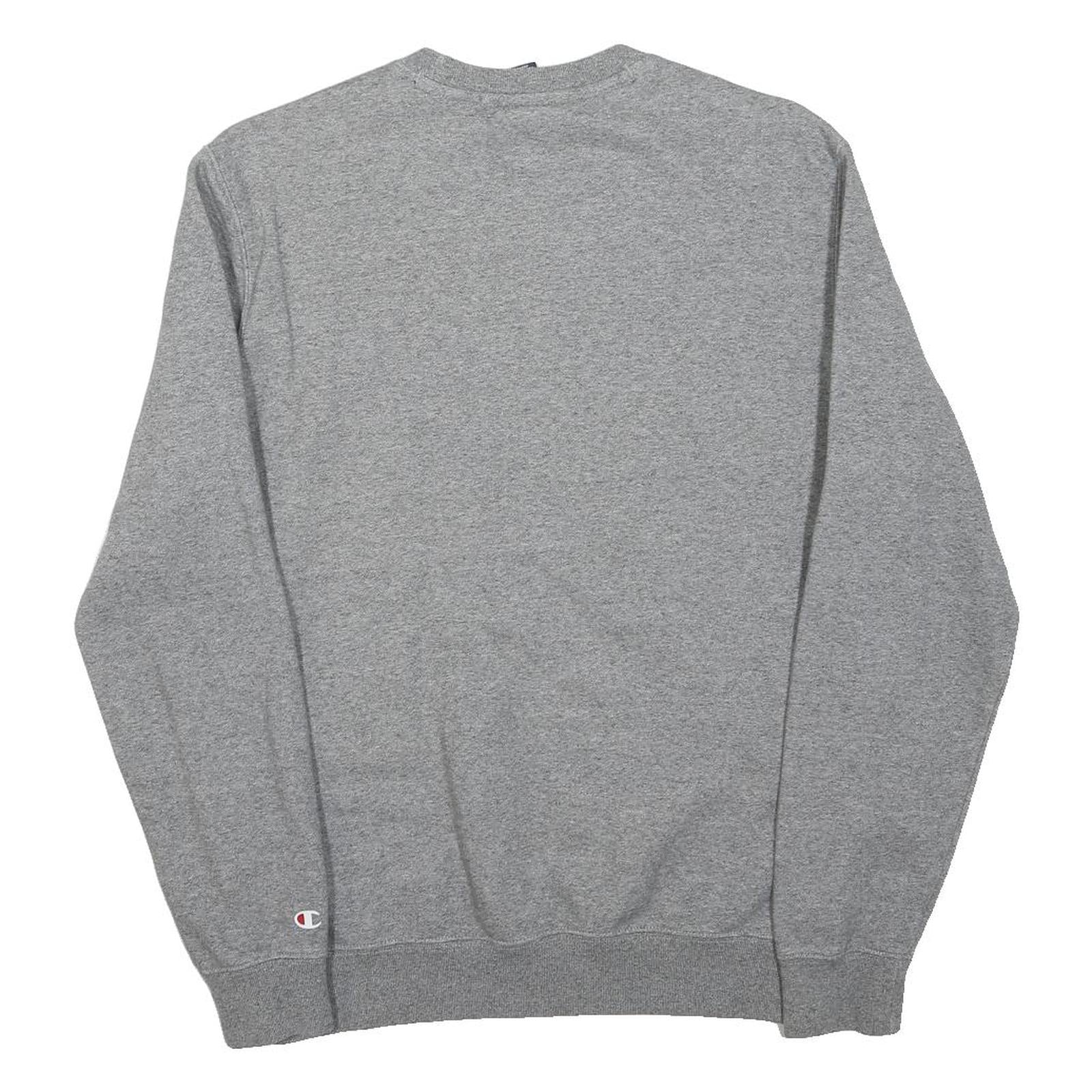 CHAMPION Womens Grey Crew Neck Sweatshirt S Cotton Blend Logo Printed