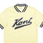 KARL KANI Mens Yellow Black Baseball Style S Short Sleeve Button Neck Logo