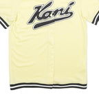 KARL KANI Mens Yellow Black Baseball Style S Short Sleeve Button Neck Logo