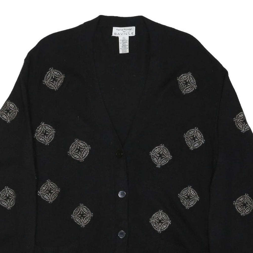 RENA ROWAN Womens Black Patterned Wool Button Up Jumper S Embroidered