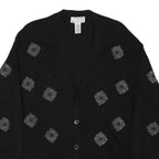 RENA ROWAN Womens Black Patterned Wool Button Up Jumper S Embroidered