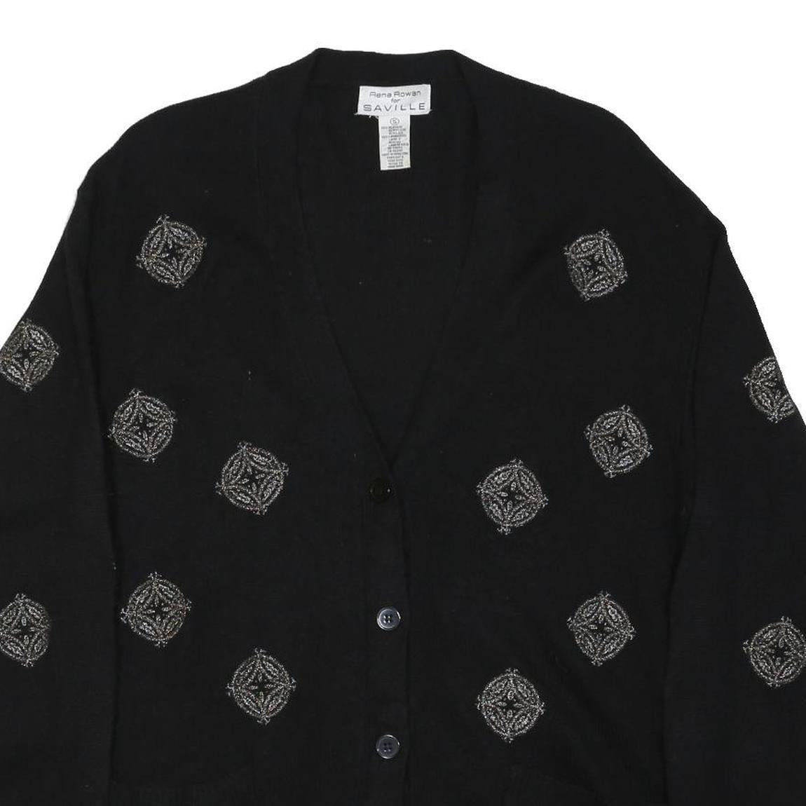 RENA ROWAN Womens Black Patterned Wool Button Up Jumper S Embroidered