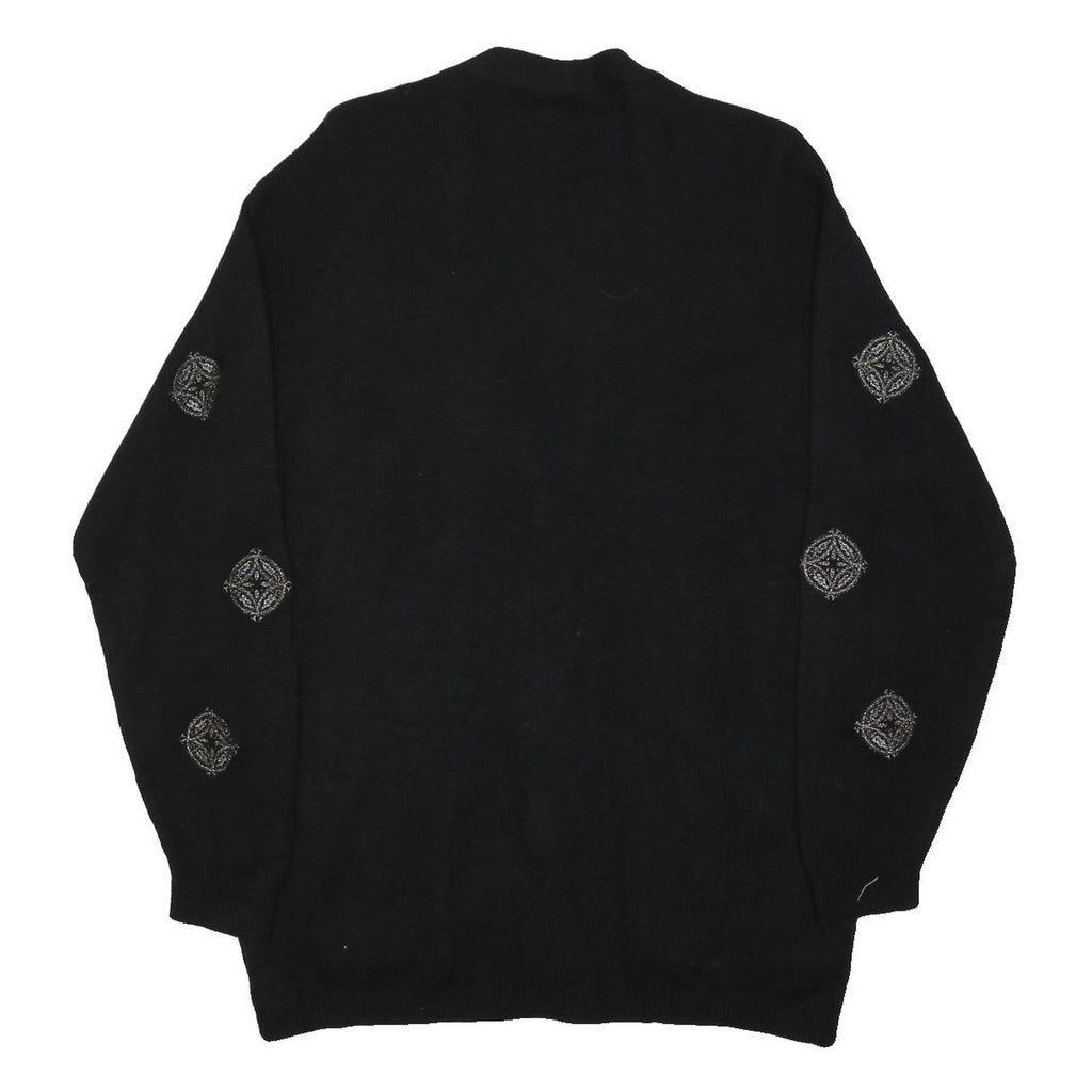 RENA ROWAN Womens Black Patterned Wool Button Up Jumper S Embroidered