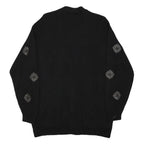 RENA ROWAN Womens Black Patterned Wool Button Up Jumper S Embroidered
