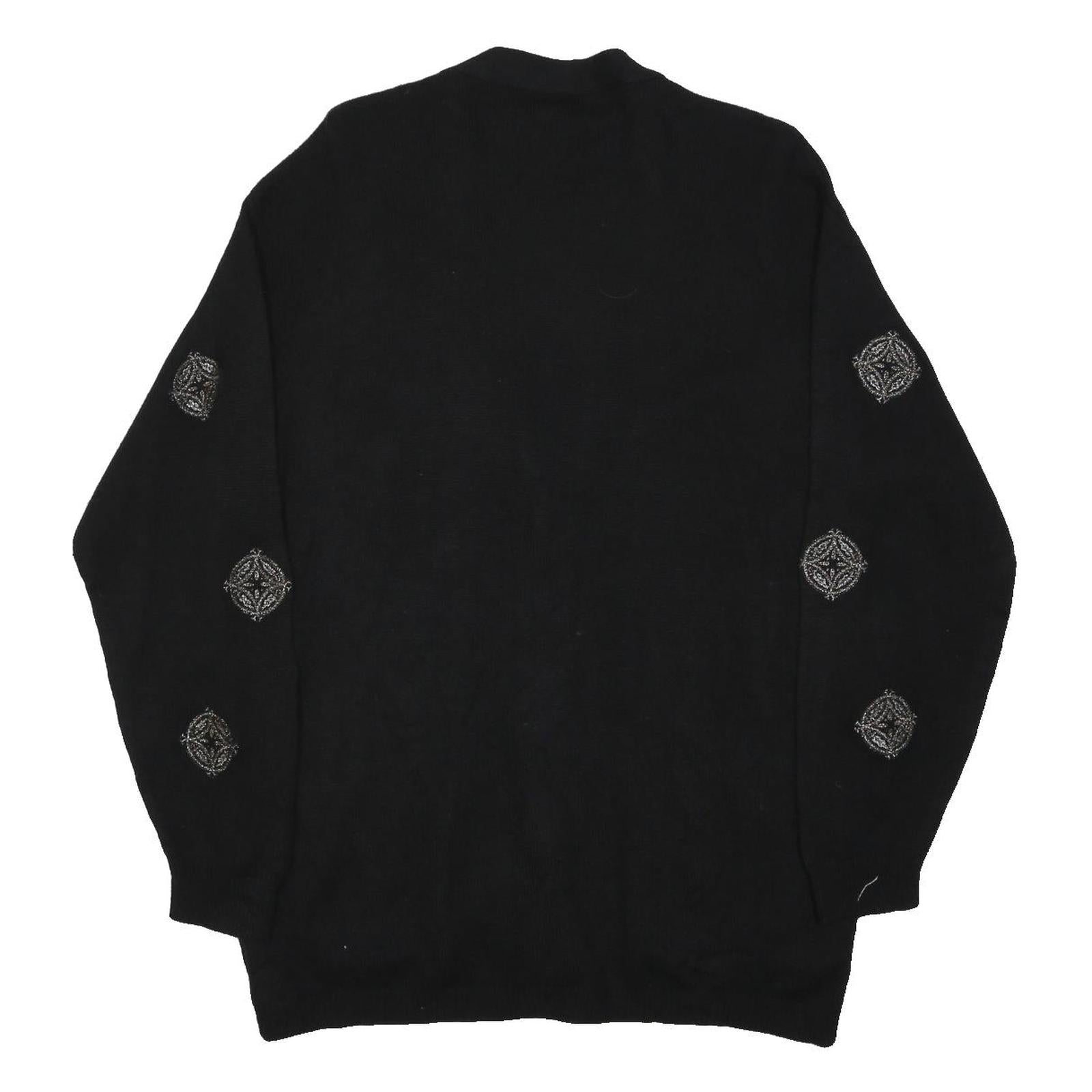 RENA ROWAN Womens Black Patterned Wool Button Up Jumper S Embroidered