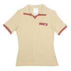 ADIDAS Womens Beige & Red Cotton Short Sleeve Polo Shirt M Pocket Casual