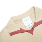 ADIDAS Womens Beige & Red Cotton Short Sleeve Polo Shirt M Pocket Casual