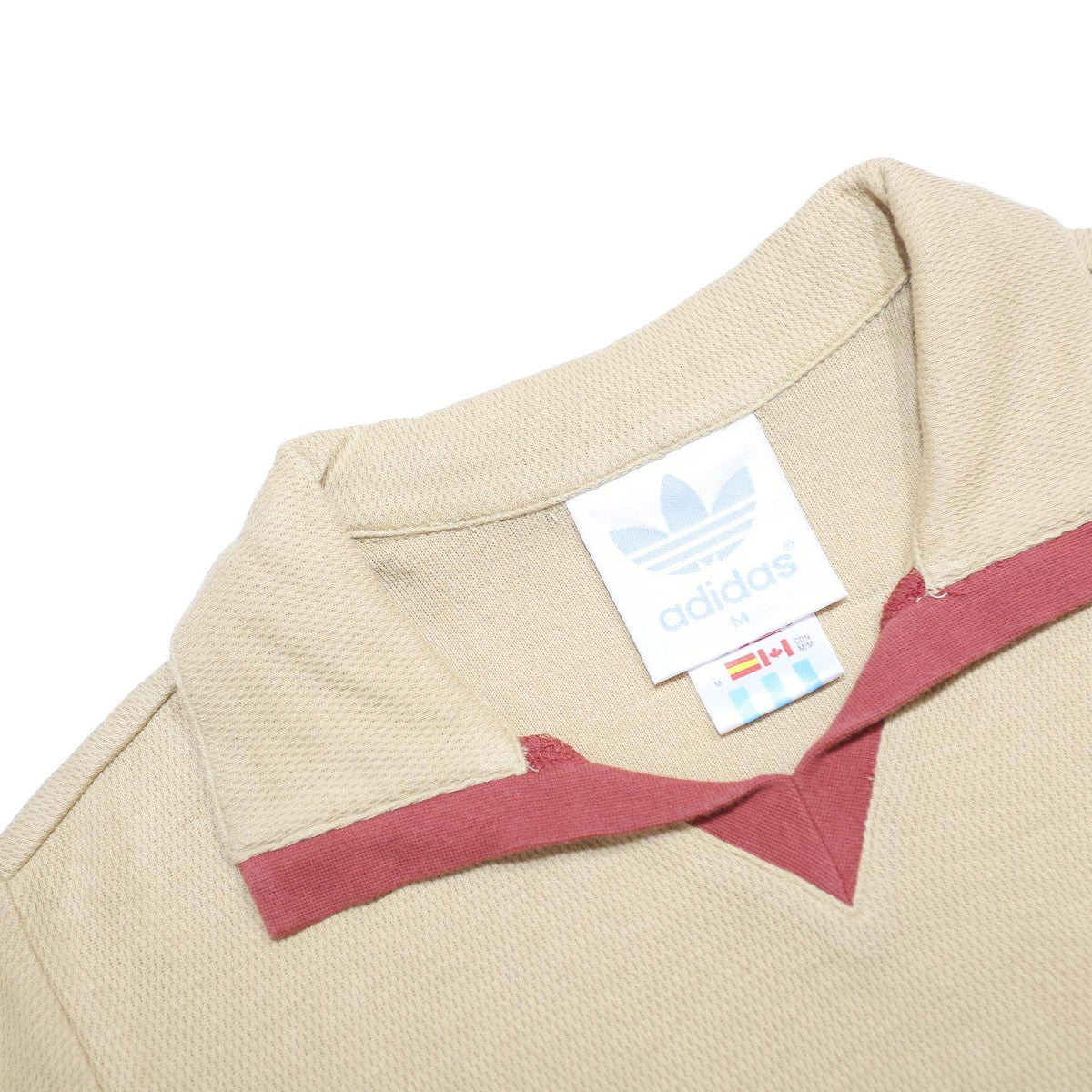 ADIDAS Womens Beige & Red Cotton Short Sleeve Polo Shirt M Pocket Casual