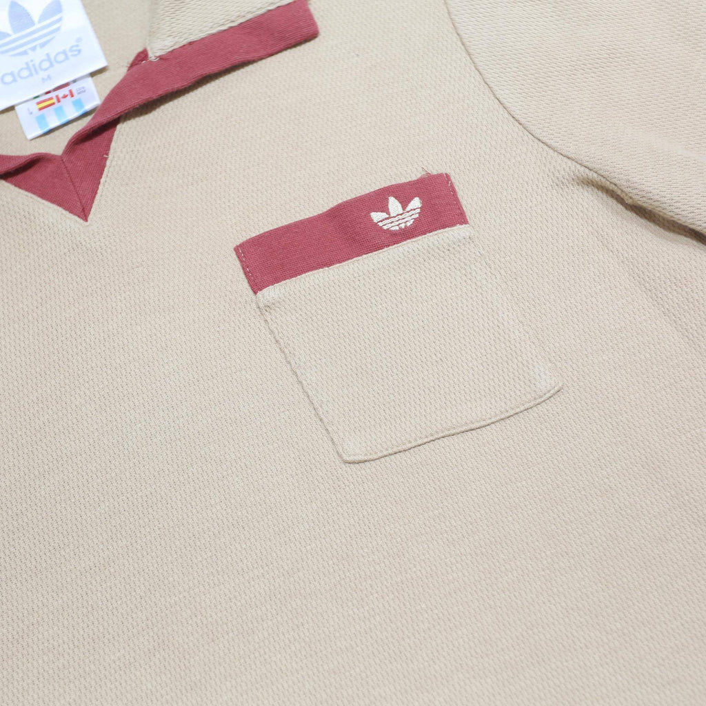 ADIDAS Womens Beige & Red Cotton Short Sleeve Polo Shirt M Pocket Casual
