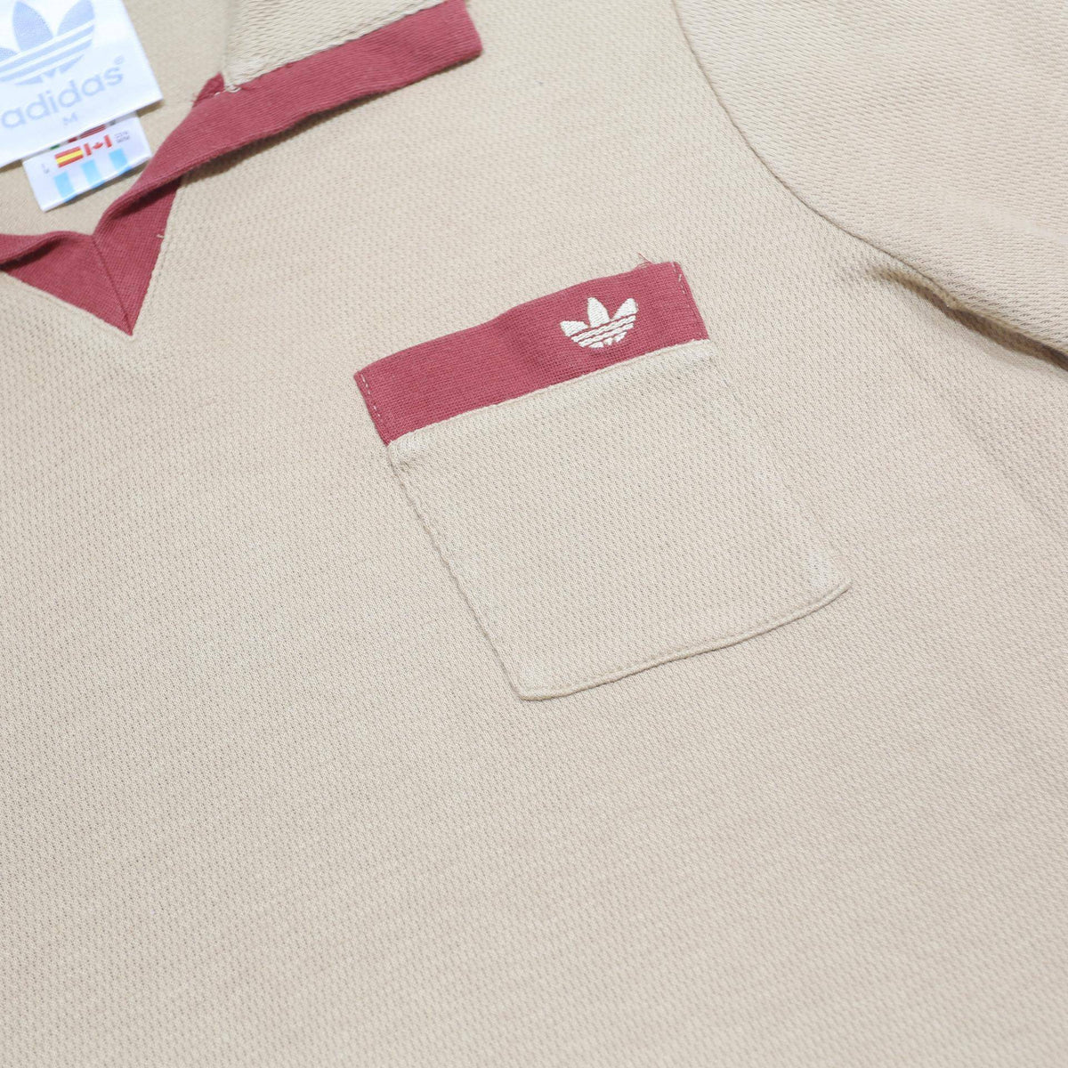 ADIDAS Womens Beige & Red Cotton Short Sleeve Polo Shirt M Pocket Casual