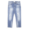 ICEBERG Womens Jeans Blue Regular Straight Denim Light W32 L27 Distressed Button