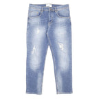 ICEBERG Womens Jeans Blue Regular Straight Denim Light W32 L27 Distressed Button
