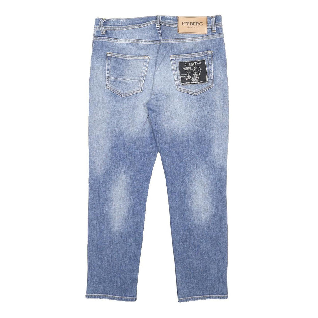 ICEBERG Womens Jeans Blue Regular Straight Denim Light W32 L27 Distressed Button