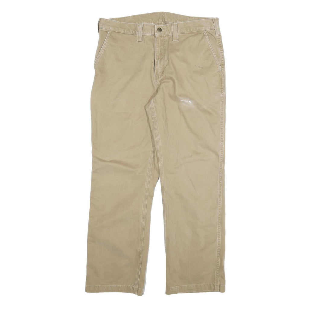 CARHARTT Mens Cotton Blend Beige Relaxed Straight Trousers W34 L29 Workwear