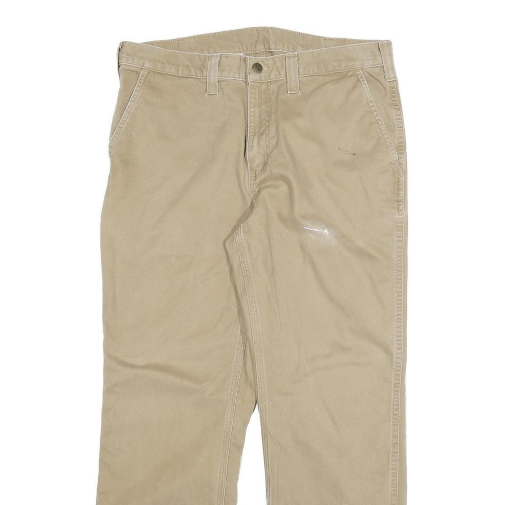 CARHARTT Mens Cotton Blend Beige Relaxed Straight Trousers W34 L29 Workwear