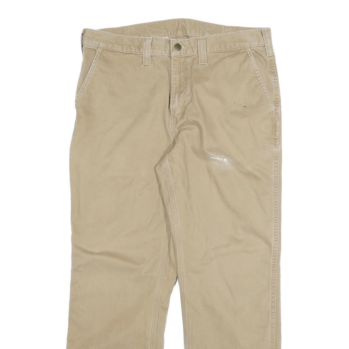 CARHARTT Mens Cotton Blend Beige Relaxed Straight Trousers W34 L29 Workwear